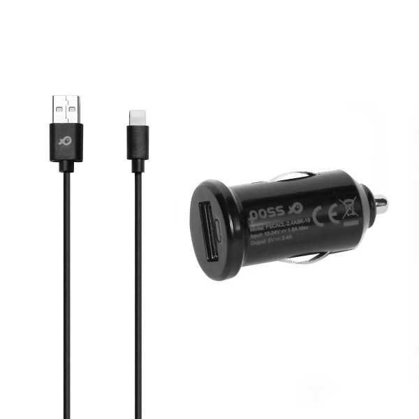 Poss Incarcator Auto USB - Lightning, 2.1A, 1M Lungime, Negru 42507763